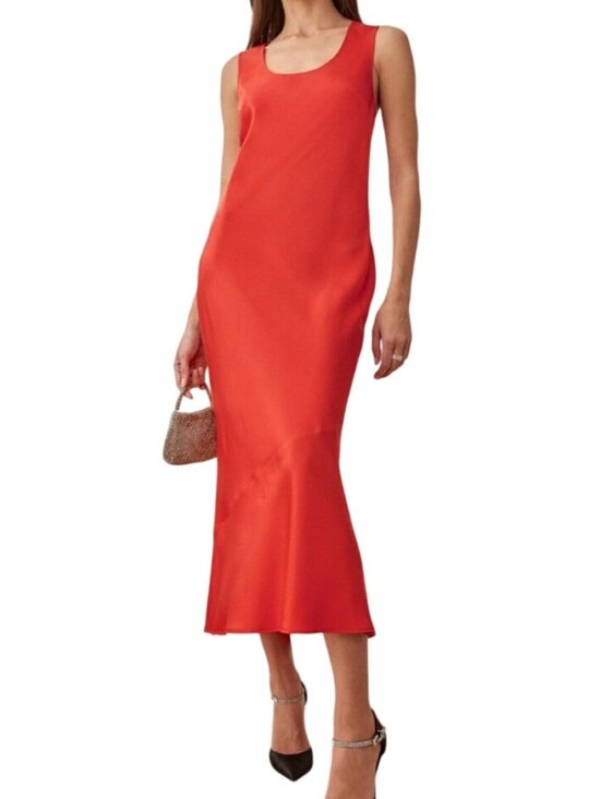 Reformation Dresses & Skirts - Reformation Tacoma Silk Midi Dress Paprika Orange Red Wedding Cocktail XS